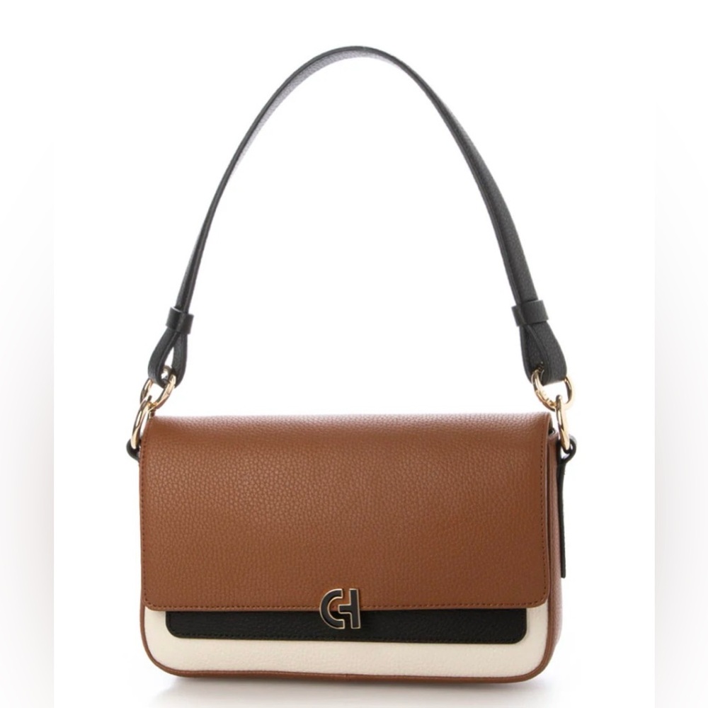 NEW Cole Haan Brown and Cream Leather Shoulder Bag w/long strap and dust bag